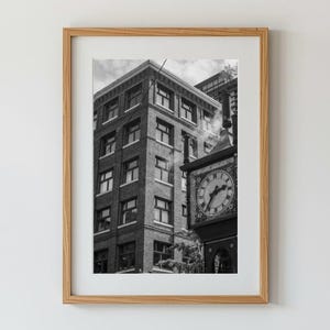 Gastown Steam Clock Black And White Travel Print, Vancouver Canada Wall Art