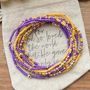 ABUNDANCE - ECU Pirates, LSU, Pirates bracelet, East Carolina, graduation gift, grad jewelry, Mother’s Day, teacher gift, purple and gold