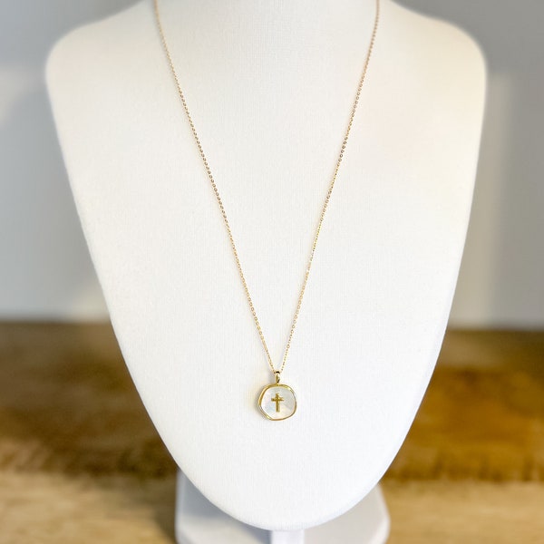 Gold Filled Cross Necklace, Easter, shell cross necklace, 14K gold necklace, gold cross necklace, baptism gift, Mother’s Day