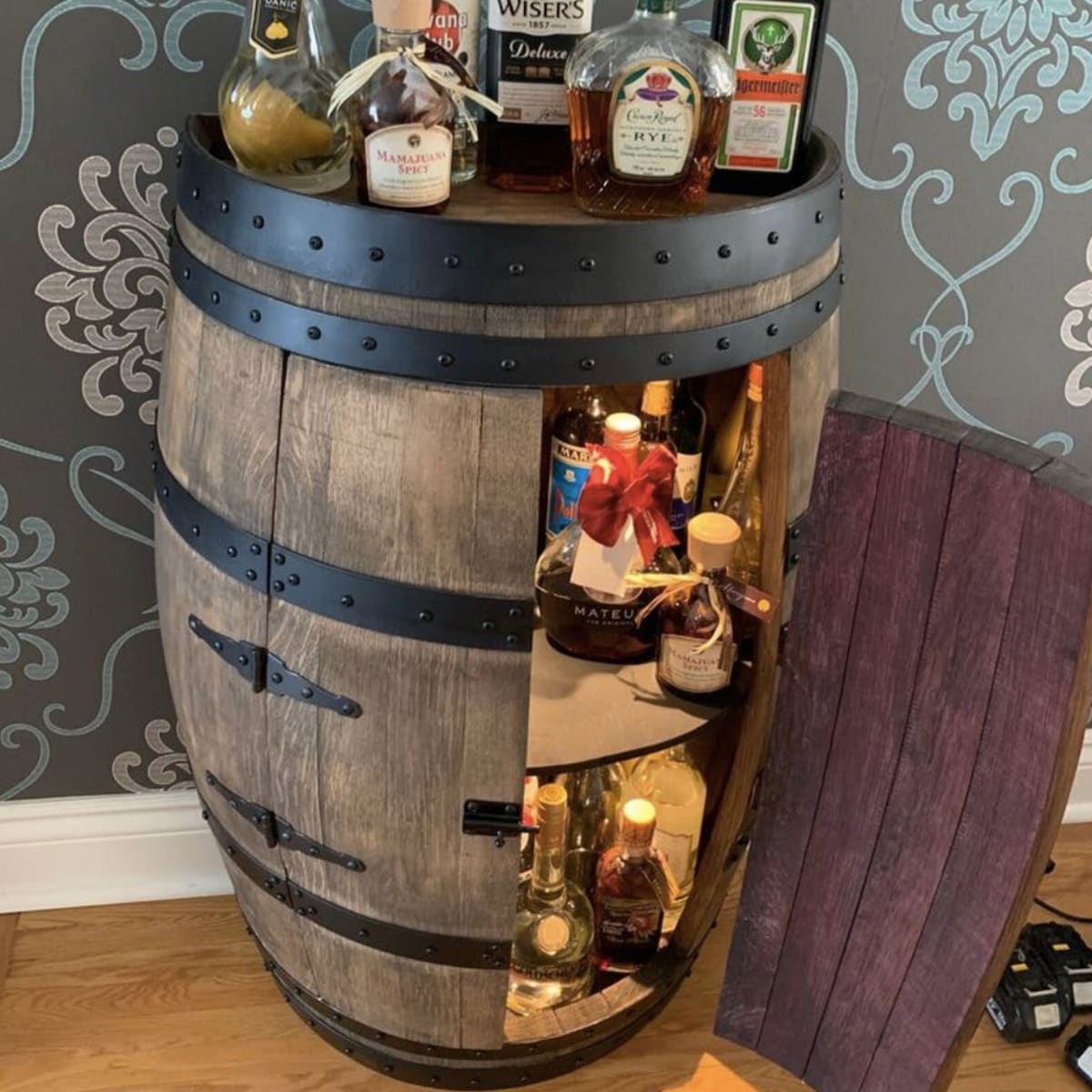 Authentic Whiskey Aged Barrel Cabinet W/ LED Lights Available Half/full Cabinet Handcrafted From Real Whiskey Barrel - Etsy