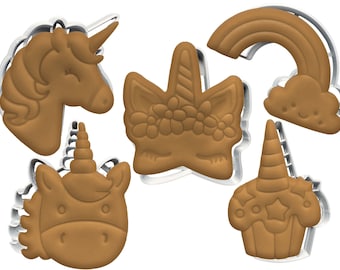 Unicorn Cookie Cutter Set of 5: Unicorn Head, Unicorn Cupcake, Smiling Rainbow, Crown | Kids Birthday princess | Magical Fantasy biscuits