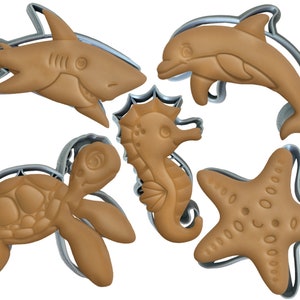 Under the Sea Cookie Cutter Set of 5, Shark, Sea Horse, Dolphin, Starfish, Turtle | Baking & Cake Decorations