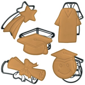 Juego de 5 cortadores de galletas de graduación/pergamino/graduado/birrete de graduación/toga de graduación/estrella fugaz/diploma