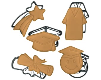 Graduation Cookie Cutter Set of 5| Scroll | Graduate | Graduation cap | graduation gown | shooting star | diploma