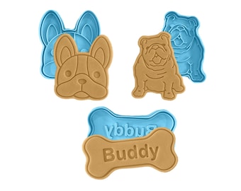 Custom Name Bulldog Bone Cookie Cutter Stamp Bundle | Personalized Dog Treat, gift for birthday, dog lovers Pet biscuit Good Boy gift