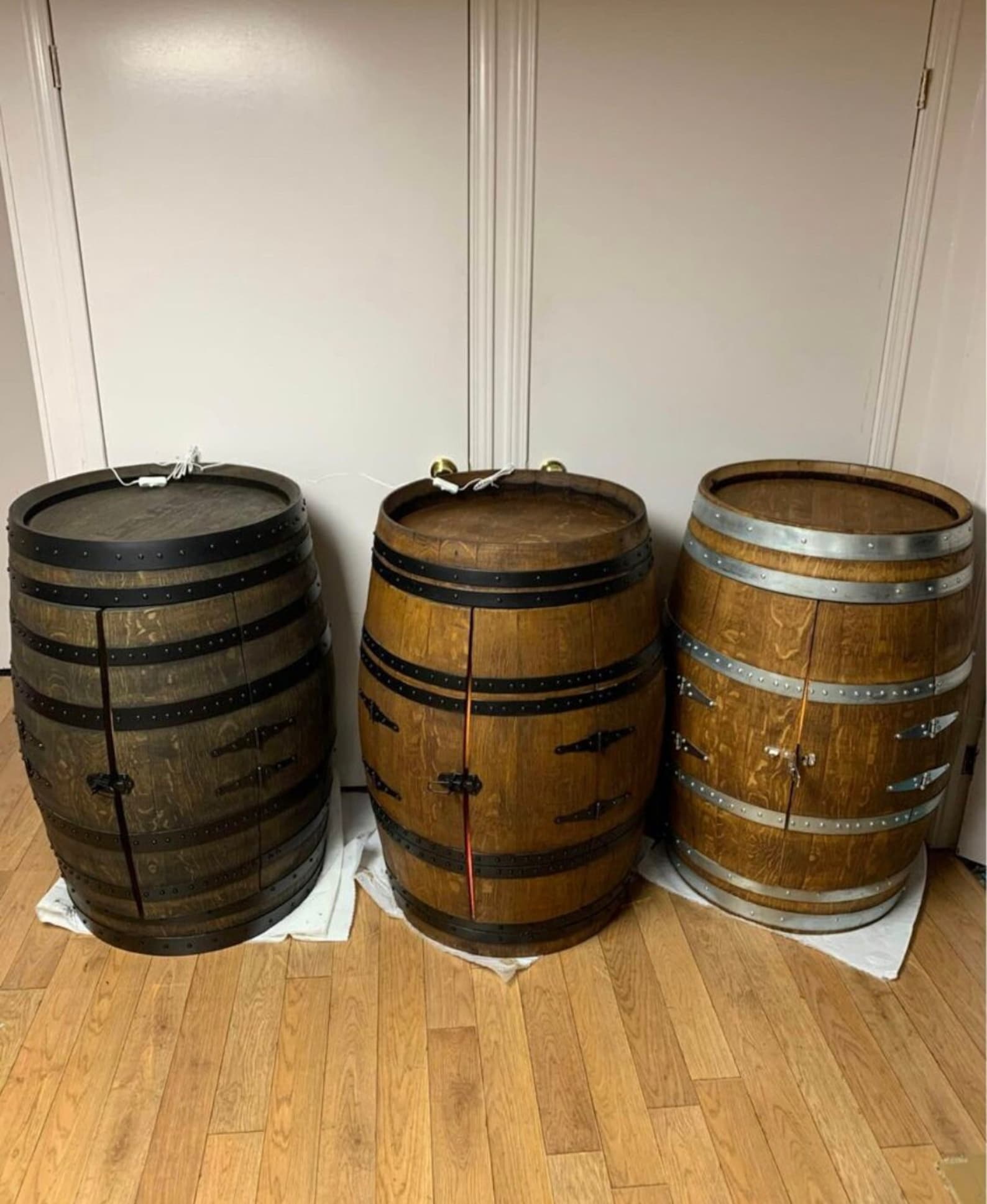 Authentic Whiskey Aged Barrel Cabinet W/ LED Lights Available Half/full ...