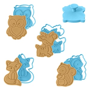 Woodland Animals koekjesstempelsnijder set van 4 | Bosvos Uil Hert Eekhoorn | Babyshower fondant stempel verjaardag bakfeest kinderen