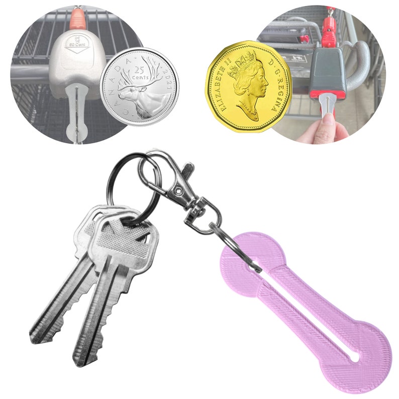 Shopping Cart Key Canadian Loonie and Quarter With Key Rings Shopping