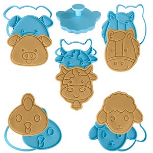 Farm Animals Cookie Cutter Stamp Set of 5: Pig, Cow, Horse, Chicken and Lamb fondant stamp birthday baking supplies party kids