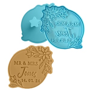Wedding Mr & Mrs Last Name Date Cookie Cutter Biscuit Stamp Fondant |Personalized custom wedding gift Favours Cake Decorating Icing Cupcakes