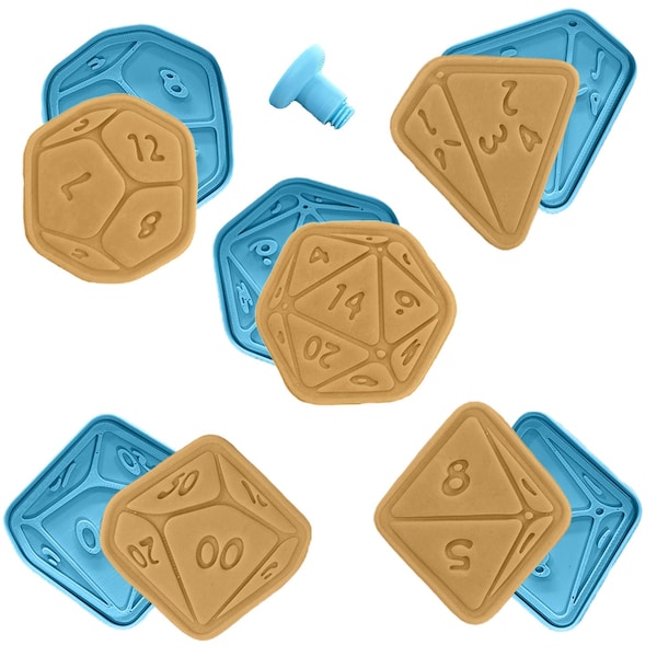 Dobbelstenen middeleeuwse koekjesvorm stempel set van 5 | Gaming Dungeons and Dragons D&D Fantasy | RPG-verjaardag kinderfeestje themacadeau