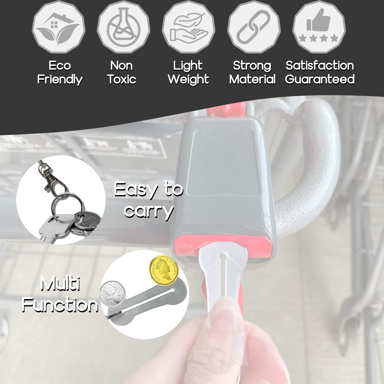 Shopping Cart Key Canadian Loonie and Quarter With Key Rings Shopping Unlock Release Key for