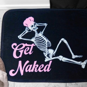 Get Naked Skeleton Bath Mat, halloween bathroom decor, Gothic decor, bathroom decor, Halloween home decor, bathroom mat, Skeleton Decoration
