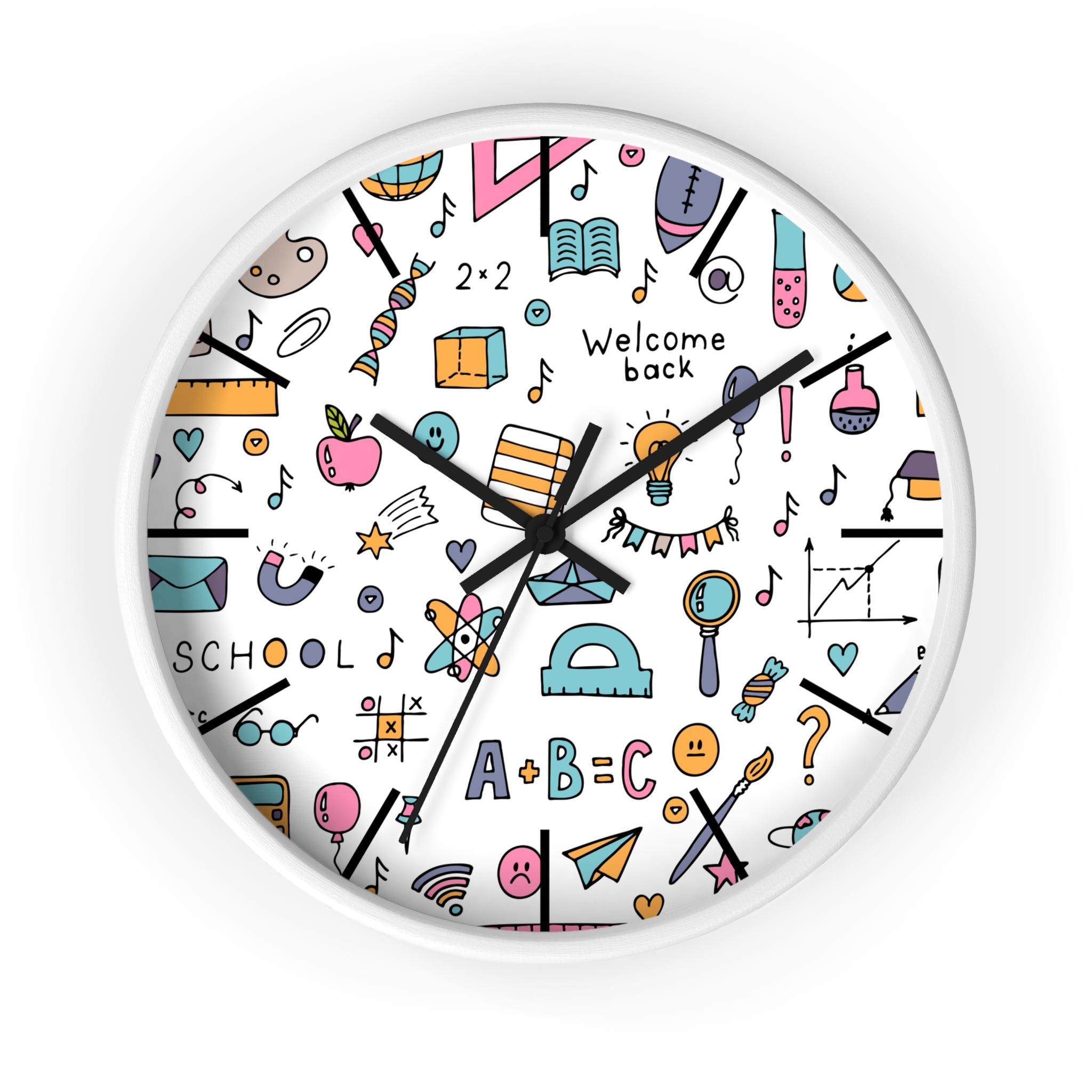 School Themed Wall Clock, Colorful Classroom Decor, Kids Timepiece ...