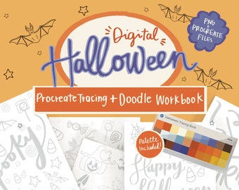 Halloween Procreate Tracing Book, IPad tools, Ipad workbook, Procreate Doodling, Procreate tools, Procreate Lettering, Lettering workbook
