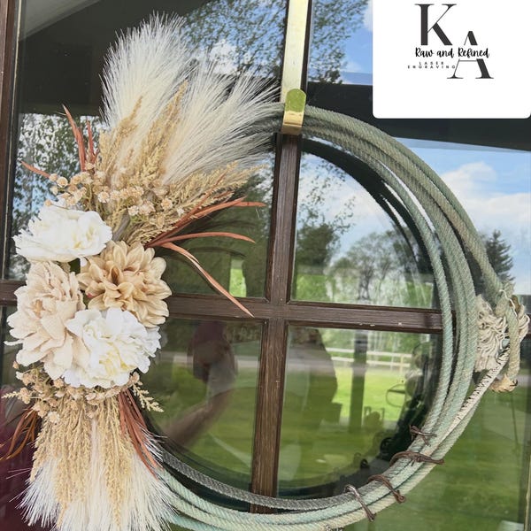 Rope wreath with barbwire accent neutral colors