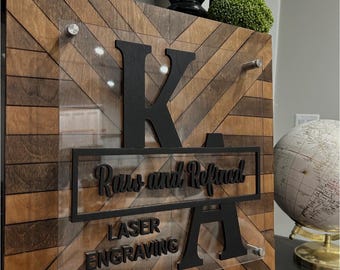 20 x 20” Acrylic overlay on wood business sign