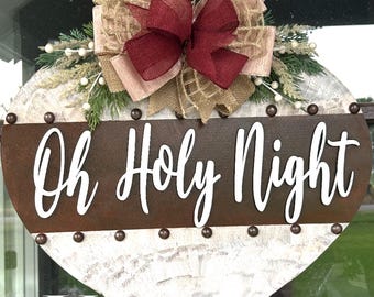 Ozdoba świąteczna na drzwi "Oh Holy Night". Brązowa i kremowa. Z akcentami w kolorze różowego złota i kasztanów.