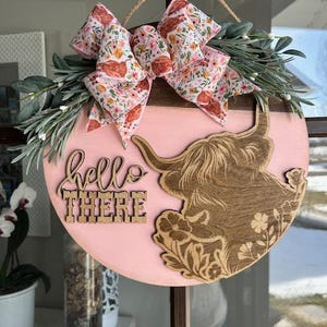 Highland cow Door Hanger 14&quot;