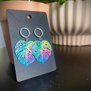 Pastel Rainbow Monstera Leaf Earrings
