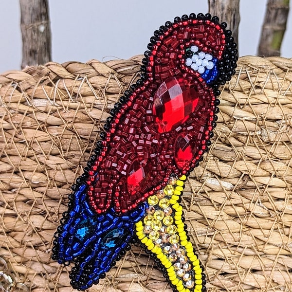 Colorful Parrot Embroidered  Brooch with Swarovski