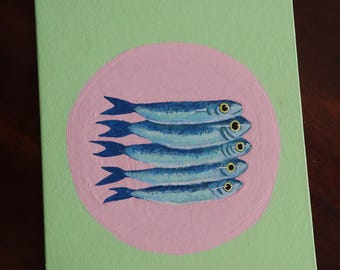 Pastellfisch-Acrylgemälde auf flacher Leinwand, ursprüngliche ungerahmt Küstenwandkunst
