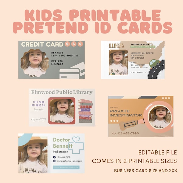 Kids Pretend Id Cards - Etsy