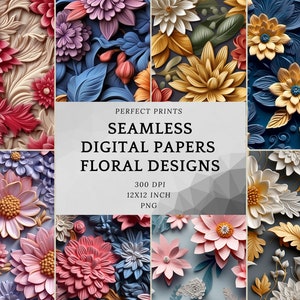 3d Floral Seamless Pattern, Flowers 3D Sublimation, digital download, 3D Flower Papers, 300 DPI Seamless Floral Designs, Vibrant, Elegant