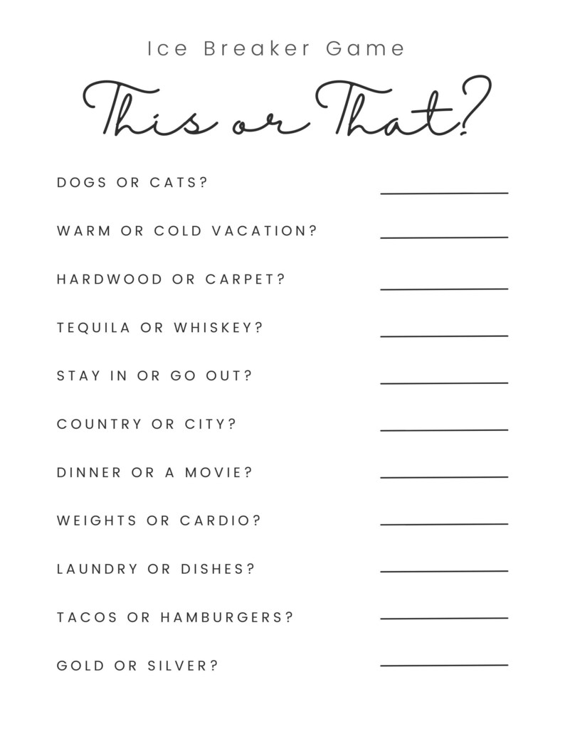 Ice Breaker Game This or That Edition Digital Download Etsy