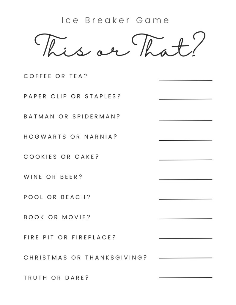 Ice Breaker Game This or That Edition Digital Download Etsy