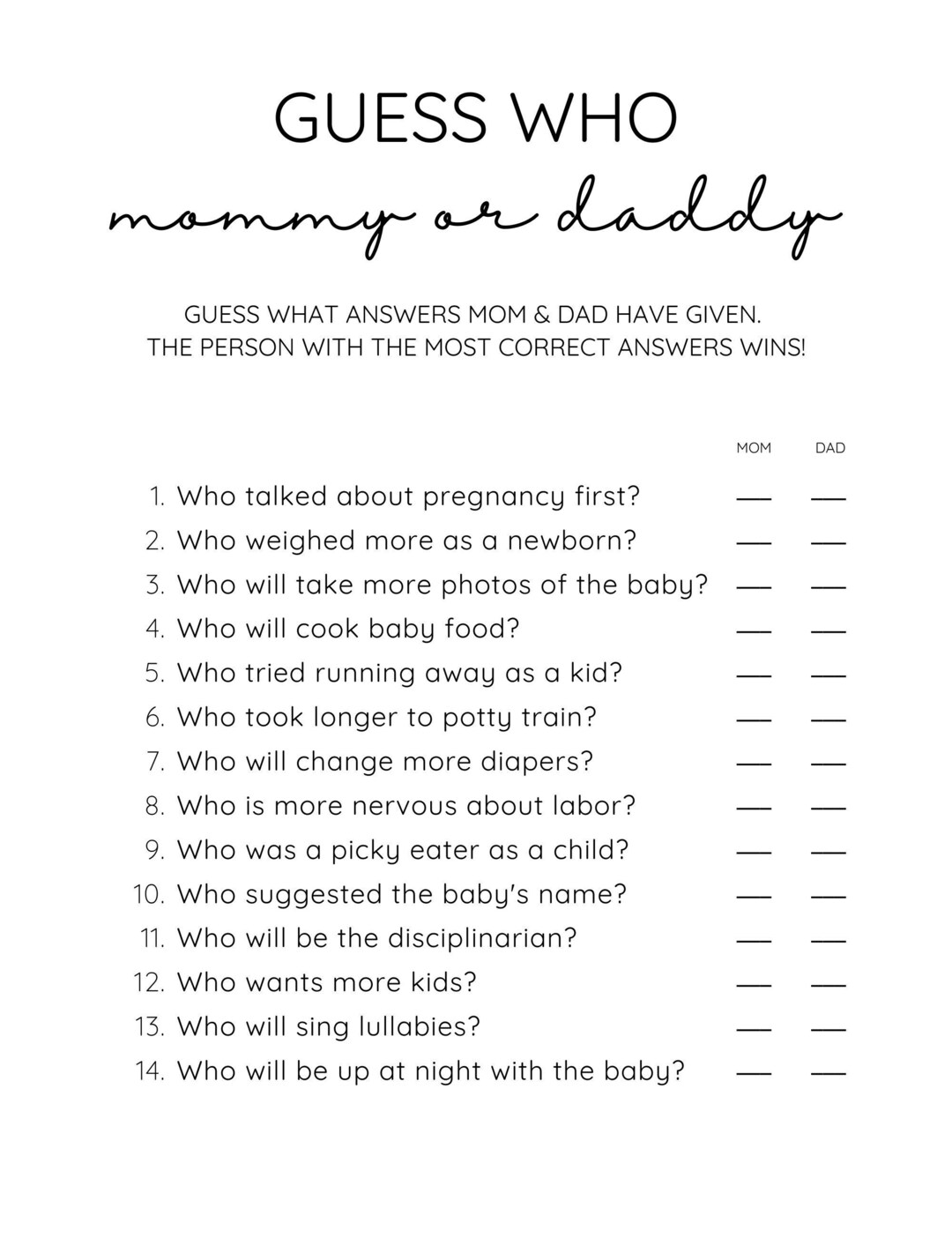 Guess Who Mommy & Daddy Edition Digital Download - Etsy