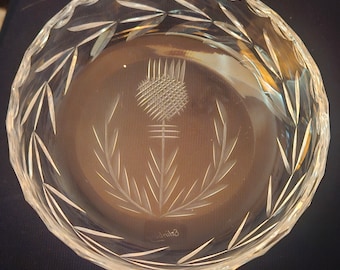 Vintage Edinburgh Crystal Replacement Cut Glass / Thistle Engraved Design Glass Bowl / Butter Dish For Antique Silver Or Plated Container