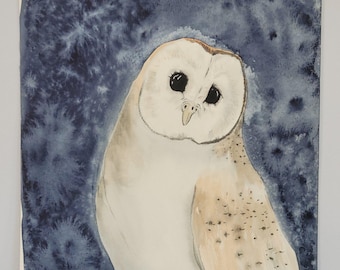 Olhar Silencioso, Pintura de Coruja-de-Barnes, Arte Original em Aquarela de Coruja, 23 x 30 cm, Peça Única
