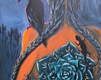 Balanced, Original Hand Painted Acrylic 16x20 inch Canvas, Wisdom Woman Painting