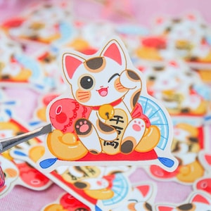 Vinyl Sticker | Cute Luck Cat(Maneki Neko)  | 3 inch | Waterproof & Fade-Resistant |