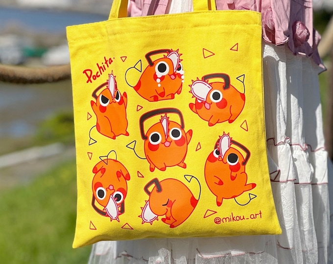sac fourre-tout à collage Devil Dog de CSM | Poche intérieure + fermeture éclair | Cadeau pour fan d'anime