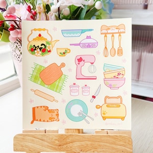 Sticker Sheet | Cat Element Kitchen Collage | 5.5x5.5 inch | Waterproof, and Fade-Resistant | Gift for Cat Lovers | Mikou Original Art