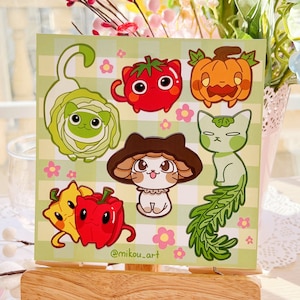 Sticker Sheet | Whimsical Vegetable Cat Collage | 5.5x5.5 inch | Waterproof & Fade-Resistant | Gift for Cat Lovers | Mikou Original Art