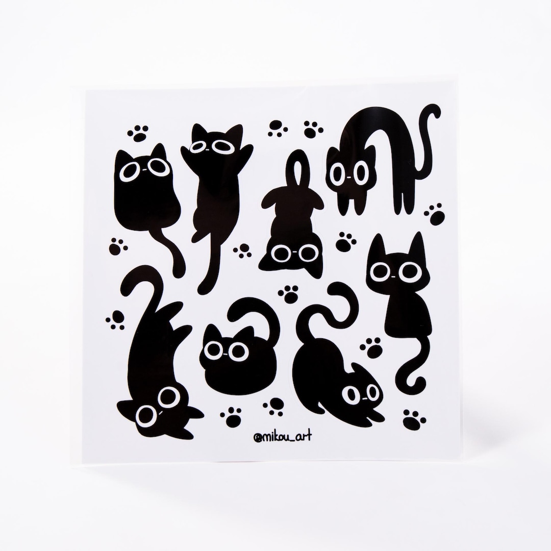 Black Cat Collage Sticker Sheet | Waterproof Glossy Vinyl Art - Etsy
