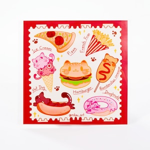 Sticker Sheet | Whimsical Fastfood Cat Collage | 5.5x5.5 inch | Waterproof & Fade-Resistant | Gift for Cat Lovers | Mikou Original Art