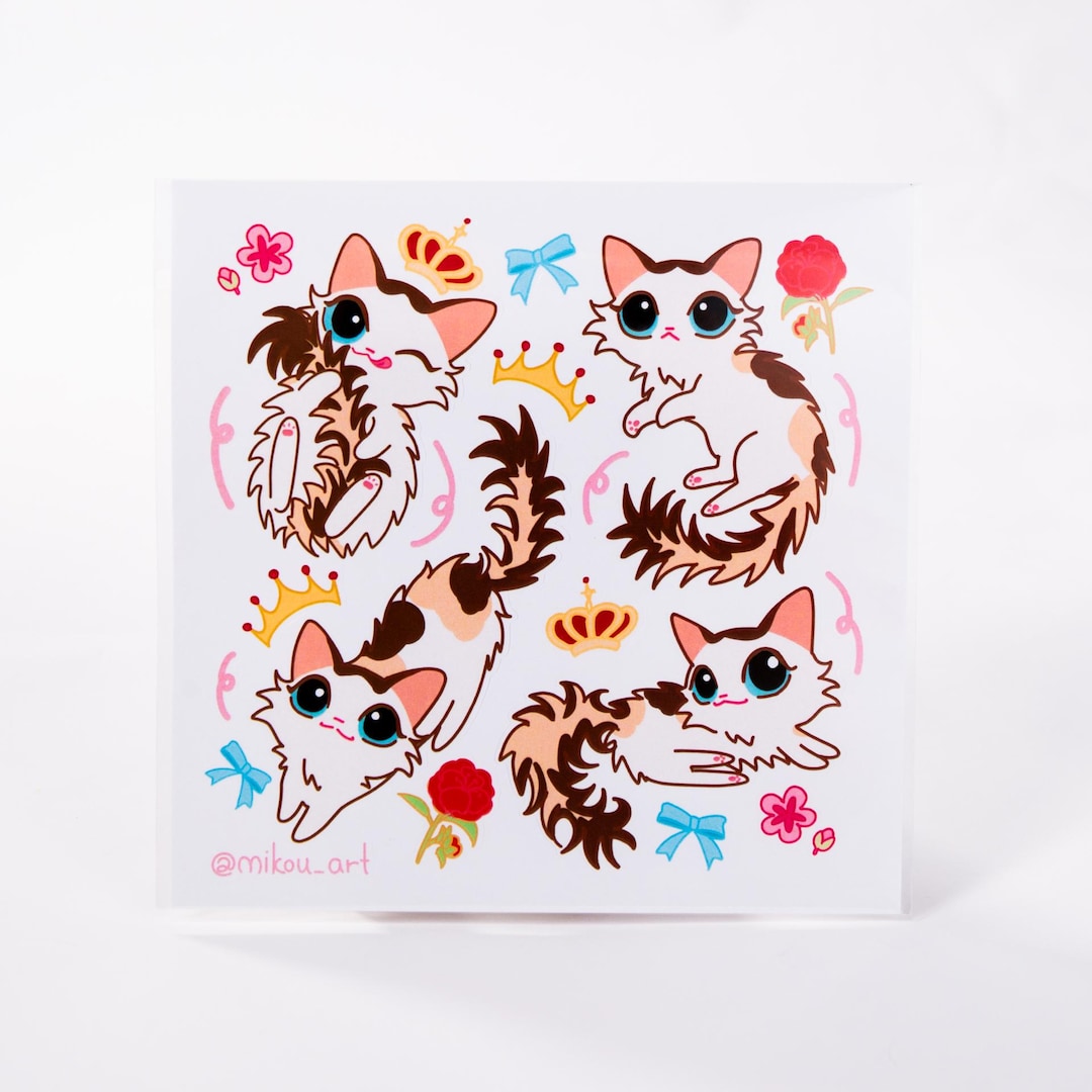 Long Hair Cat Collage Sticker Sheet: Mikou Original Art (5.5x5.5 Inch ...