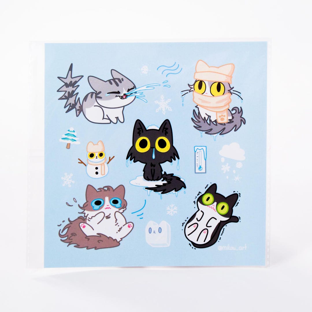 Sticker Sheet | Freezing Cat Collage | 5.5x5.5 Inch | Waterproof & Fade ...
