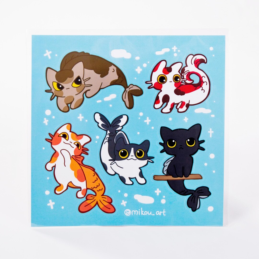 Sticker Sheet | Whimsical Mermaid Cat Collage | 5.5x5.5 Inch ...