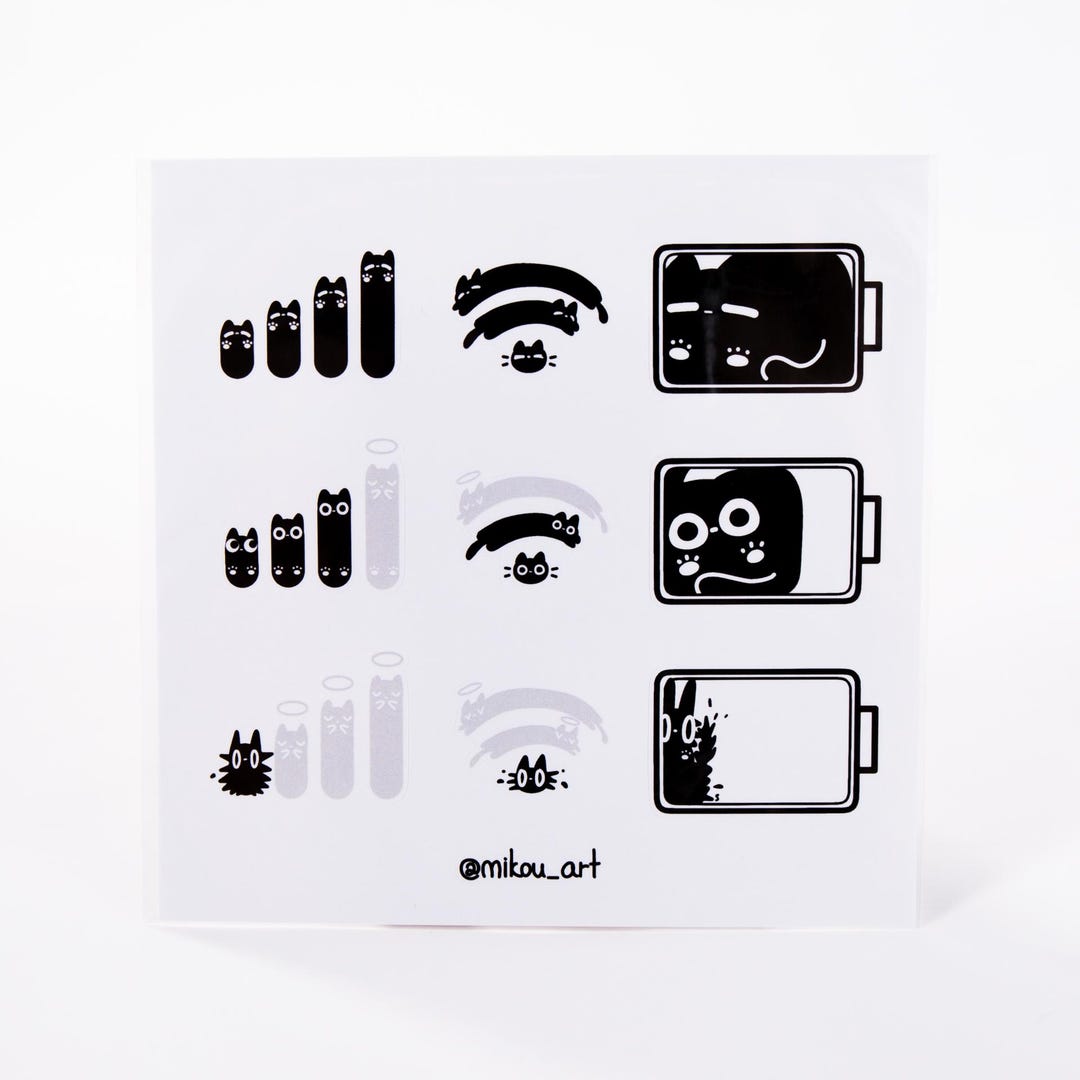 Low Battery Cat Sticker Sheet | Waterproof Vinyl, Mikou Art - Etsy