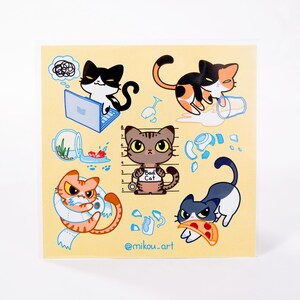 Sticker Sheet | Bad Cats Collage | 5.5x5.5 inch | Waterproof, and Fade-Resistant | Gift for Cat Lovers | Mikou Original Art