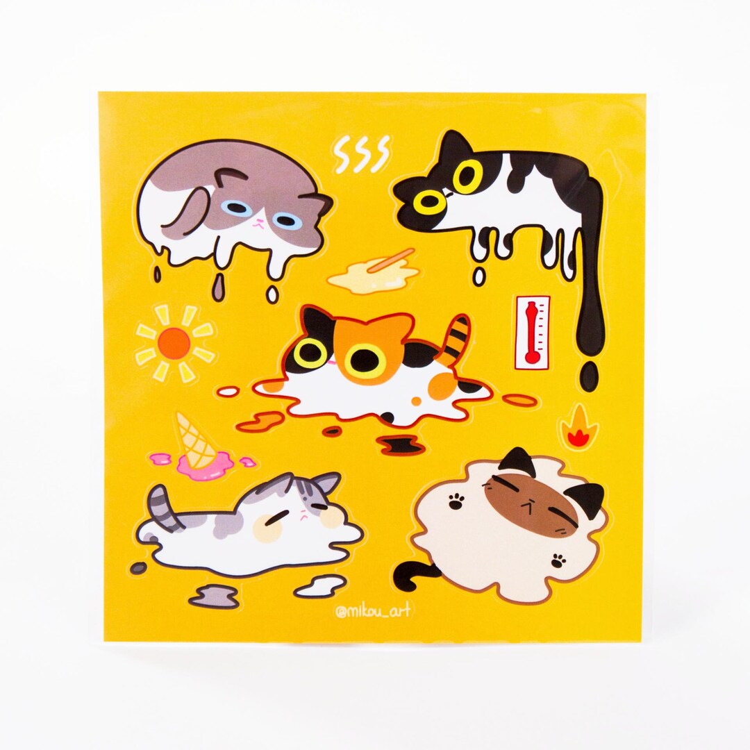 Sticker Sheet | Melting Cat Collage | 5.5x5.5 Inch | Waterproof & Fade ...