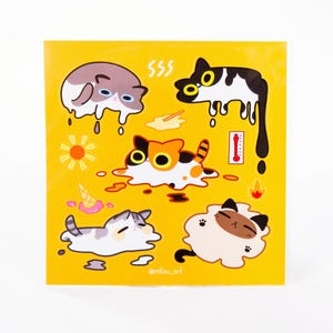 Sticker Sheet | Melting Cat Collage | 5.5x5.5 inch | Waterproof & Fade-Resistant | Gift for Cat Lovers | Mikou Original Art