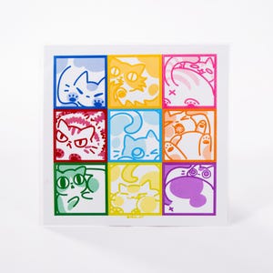 Sticker Sheet | Cat Squeezed in Squares Collage | 5.5x5.5 inch | Waterproof & Fade-Resistant | Gift for Cat Lovers | Mikou Original Art