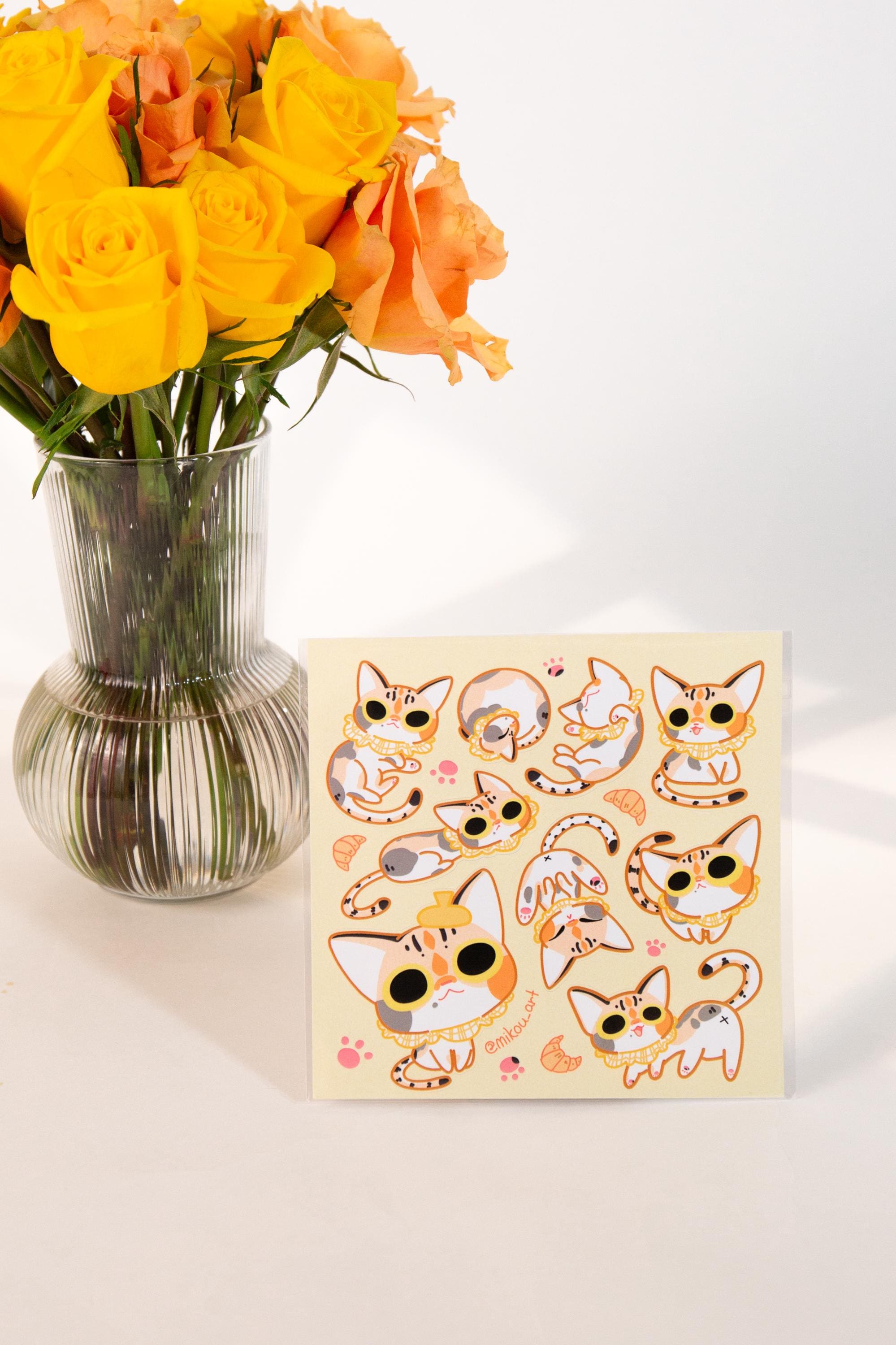 Calico Cat Sticker Sheet: Waterproof Vinyl Collage, Mikou Original Art ...