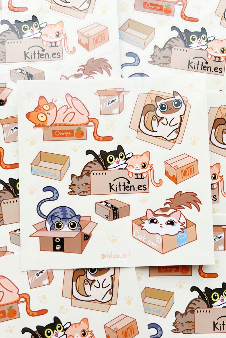 Cats in Boxes Sticker Sheet: Waterproof Vinyl Collage Art - Etsy